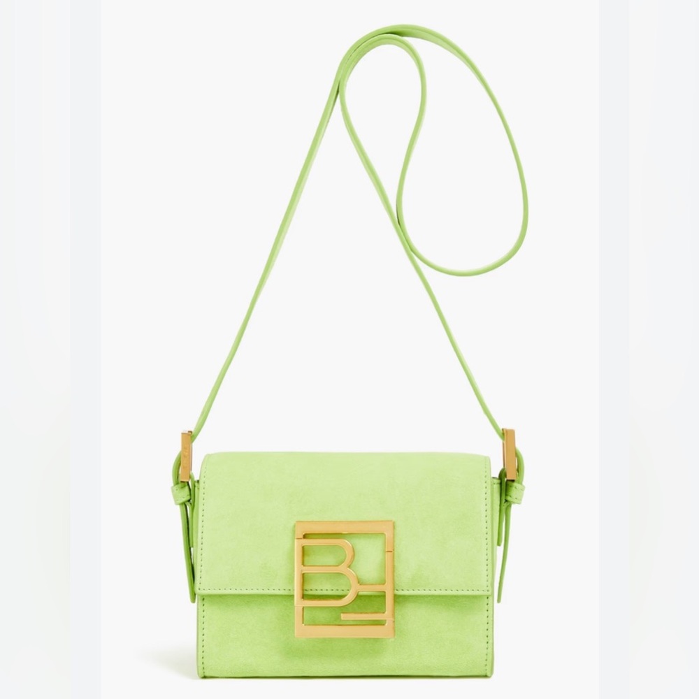 BY FAR Lime Green Suede Crossbody with Gold Logo